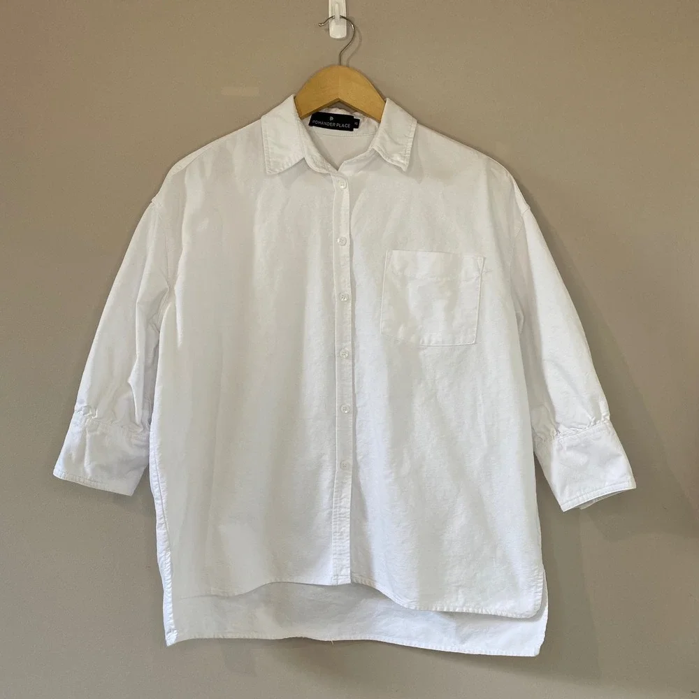 Pomander Place White Oxford Adair Boyfriend Shirt Cotton Oversized Button Up XS